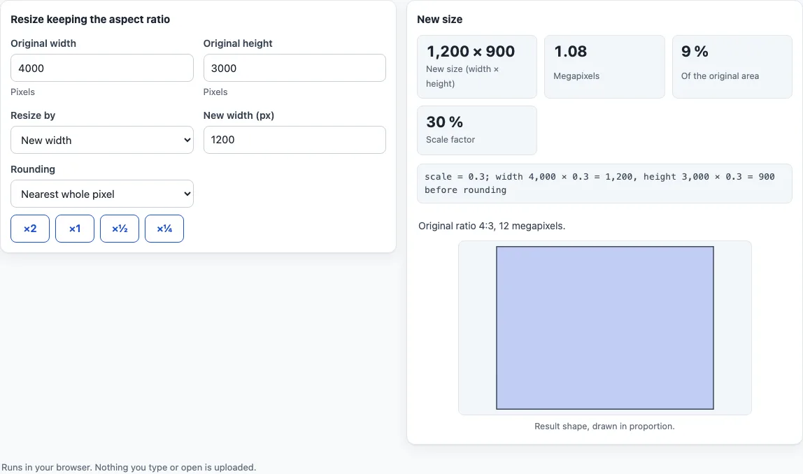 Image resizing calculator example